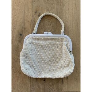vintage marchioness fully beaded elbow handbag cream ivory Pearl wrist champagne